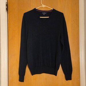Brooks Brothers High V-Neck Extra Fine Merino Wool Sweater Mens M Navy Blue
